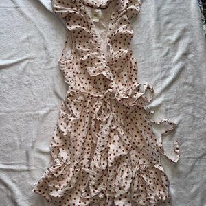 Anthropologie Maeve Cream and Brown Polka Dot Dress